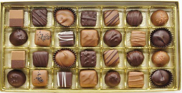 A box of assorted Fascia's Chocolates